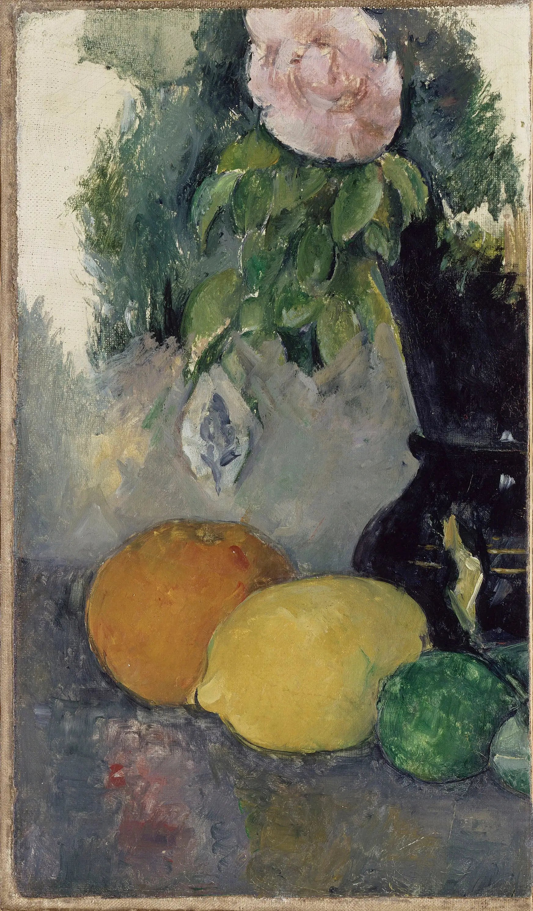 Reproduction du tableau « Nature morte, rose et fruits - Paul Cézanne » par Alpha Reproduction en peinture à l’huile