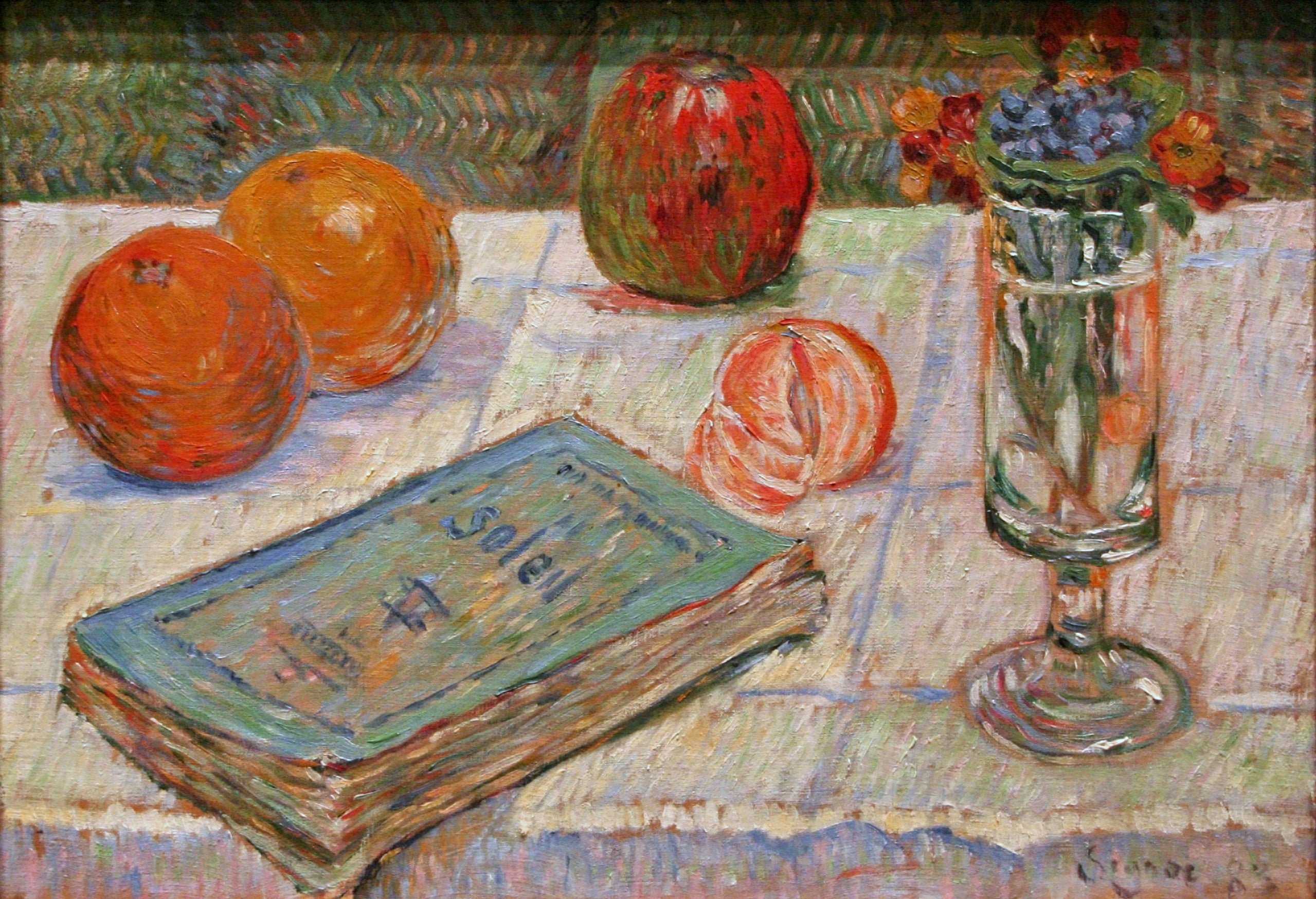 Reproduction du tableau « Nature morte avec un livre - Paul Signac » par Alpha Reproduction en peinture à l’huile
