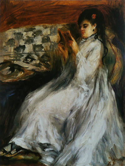 Reproduction du tableau « Jeune femme en blanc lisant - Pierre-Auguste Renoir » par Alpha Reproduction en peinture à l’huile