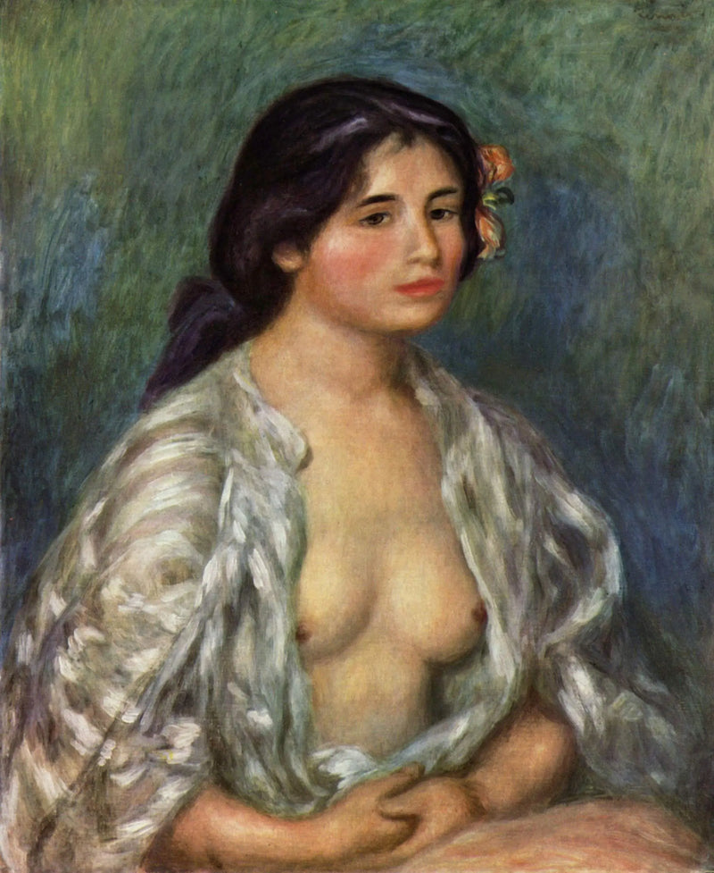 Gabrielle con la camisa abierta - Pierre-Auguste Renoir
