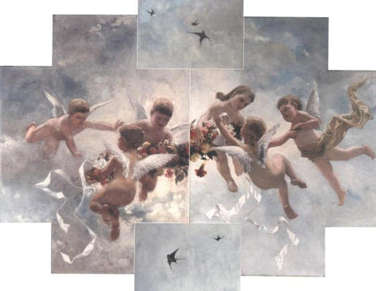 Reproduction du tableau « Décoration de plafond de putti et d'oiseaux - Piet Mondrian » par Alpha Reproduction en peinture à l’huile