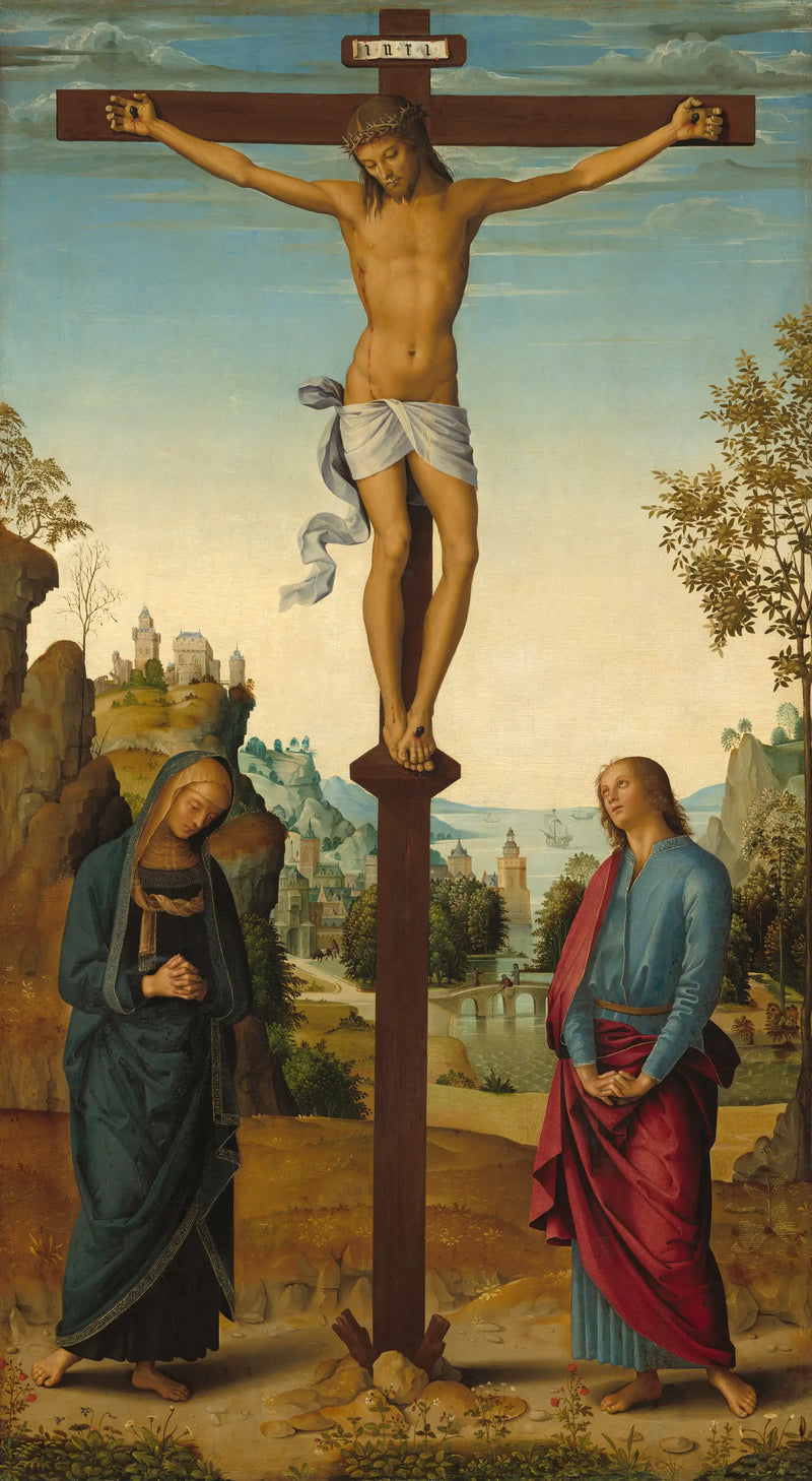 La Crucifixión con la Virgen, san Juan, san Jerónimo y santa María Magdalena [panel del medio] - Pietro Perugino