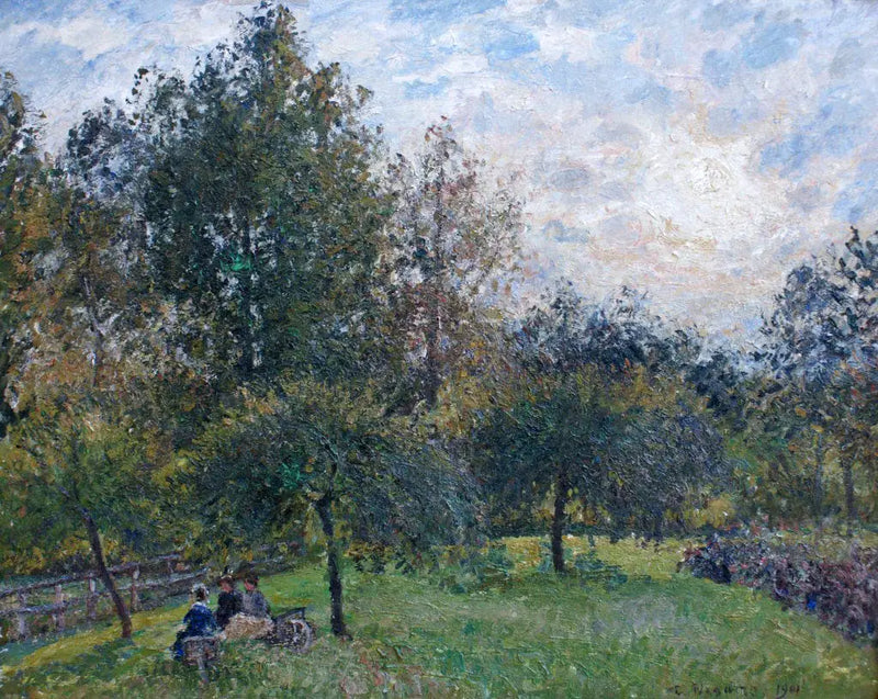 Manzanos y álamos al atardecer, Eragny - Camille Pissarro