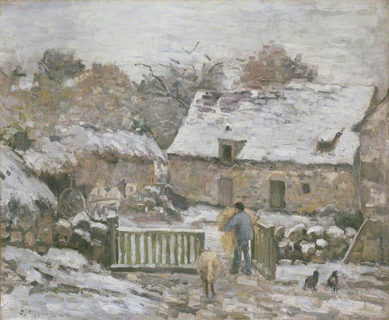 Reproduction du tableau « Ferme à Montfoucault, effet de neige - Camille Pissarro » par Alpha Reproduction en peinture à l’huile