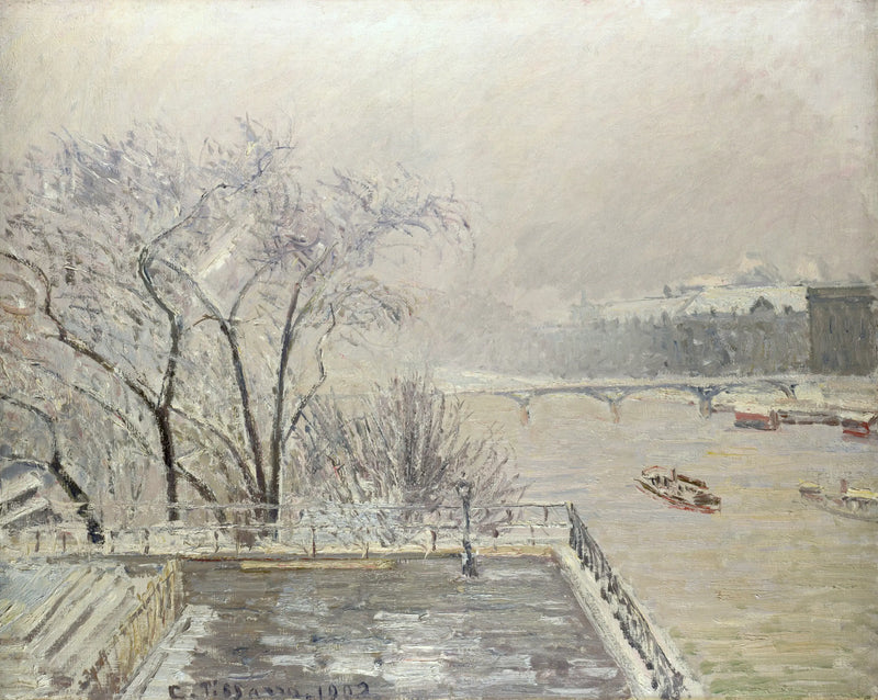 El Louvre, Mañana, Efecto de nieve (Segunda serie) - Camille Pissarro