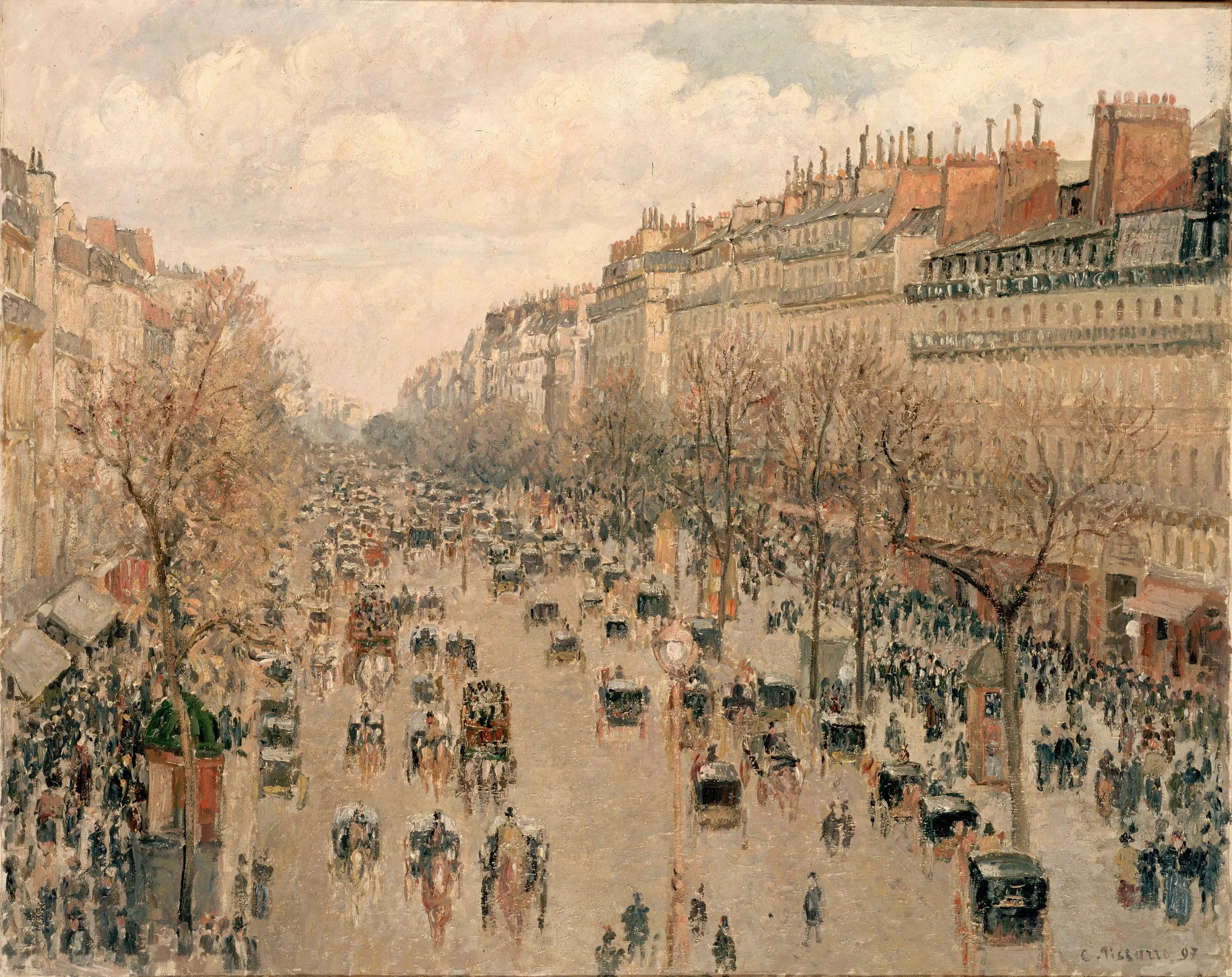 Reproduction du tableau « Boulevard Montmartre, soleil après-midi - Camille Pissarro » par Alpha Reproduction en peinture à l’huile