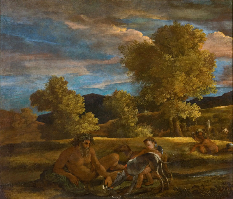 Paisaje con el dios río. Paisaje de Grottaferrata (Venus y Adonis) - Nicolas Poussin