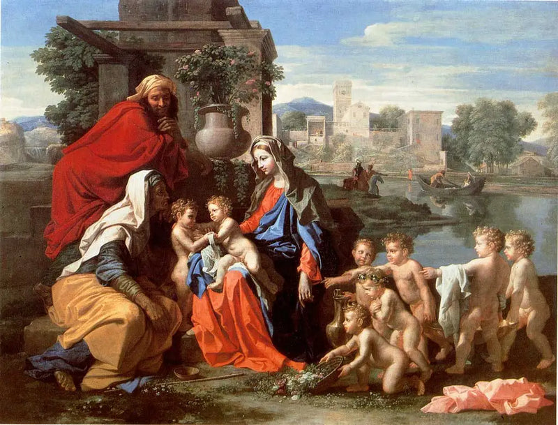 La Sagrada Familia con Santa Isabel, el pequeño San Juan y putti - Nicolas Poussin