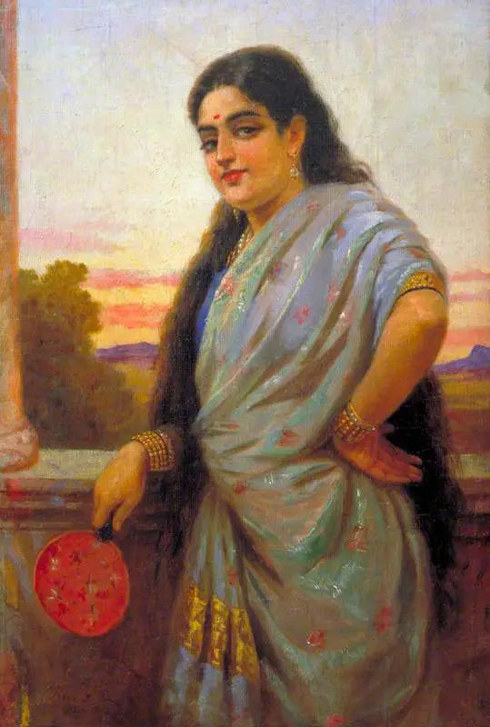 Mujer sosteniendo un abanico - Ravi Varmâ