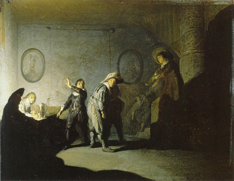 Reproduction du tableau « Intérieur avec personnages (La main chaude) - Rembrandt » par Alpha Reproduction en peinture à l’huile