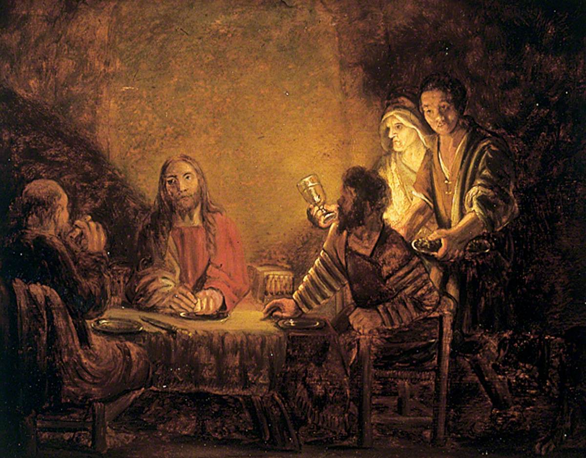 Reproduction du tableau « Le Christ et les disciples (La Cène d'Emmaüs) - Rembrandt » par Alpha Reproduction en peinture à l’huile