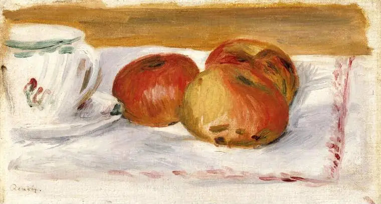 Manzanas y taza de té - Pierre-Auguste Renoir