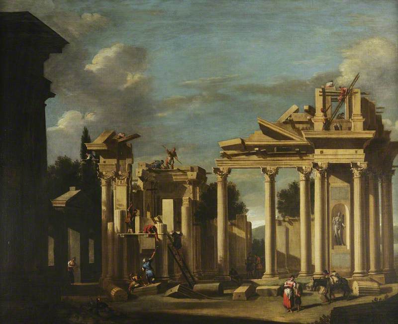 La construcción de un templo clásico en un paisaje - Sebastiano Ricci