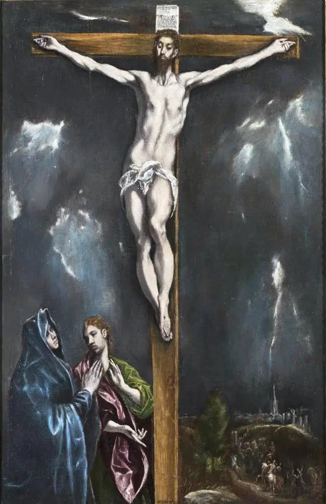 Crucifixión con la Virgen María y san Juan Evangelista - El Greco