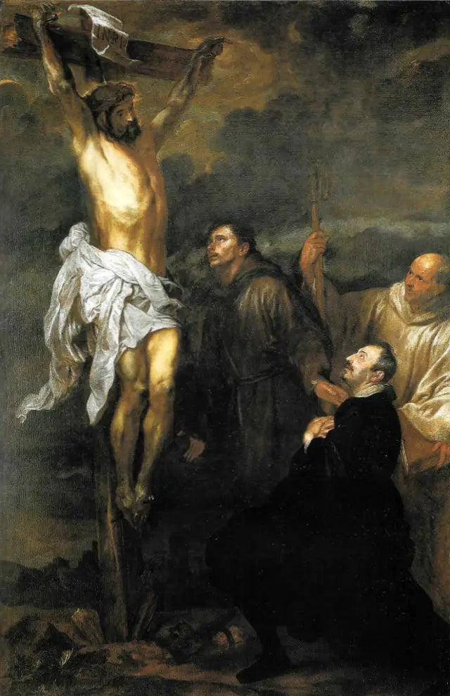 El Cristo crucificado adorado por Francesco Orero, los santos Francisco y Bernardo - Antoine van Dyck