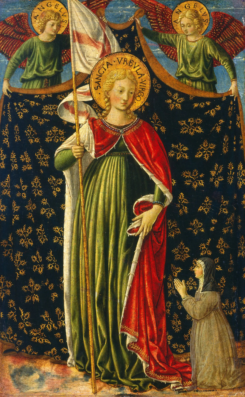 Santa Ursula con dos ángeles y un donante - Benozzo Gozzoli