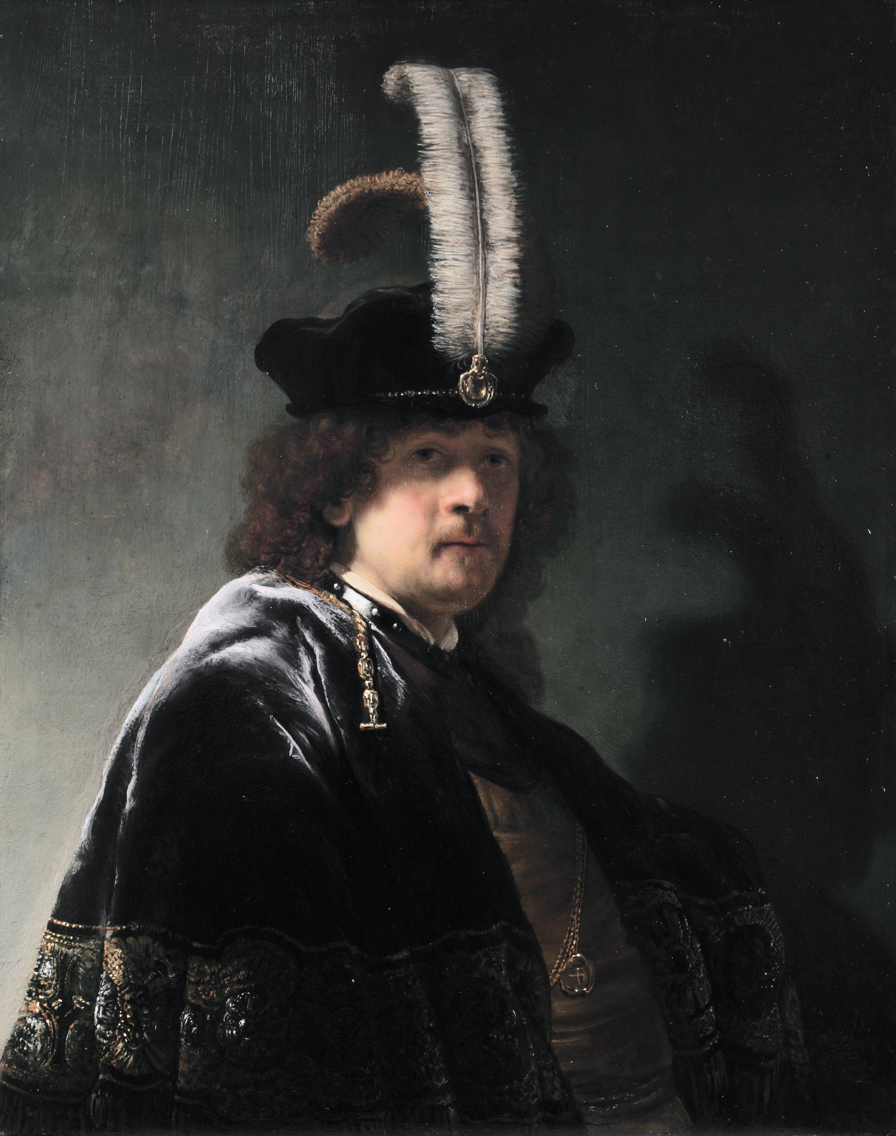 Reproduction du tableau « Autoportrait au chapeau à plume - Rembrandt » par Alpha Reproduction en peinture à l’huile