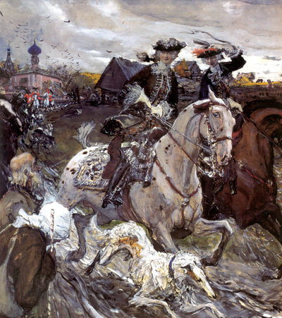 Pedro II y la princesa Isabel Petrovna cazando con perros - Valentin Serov