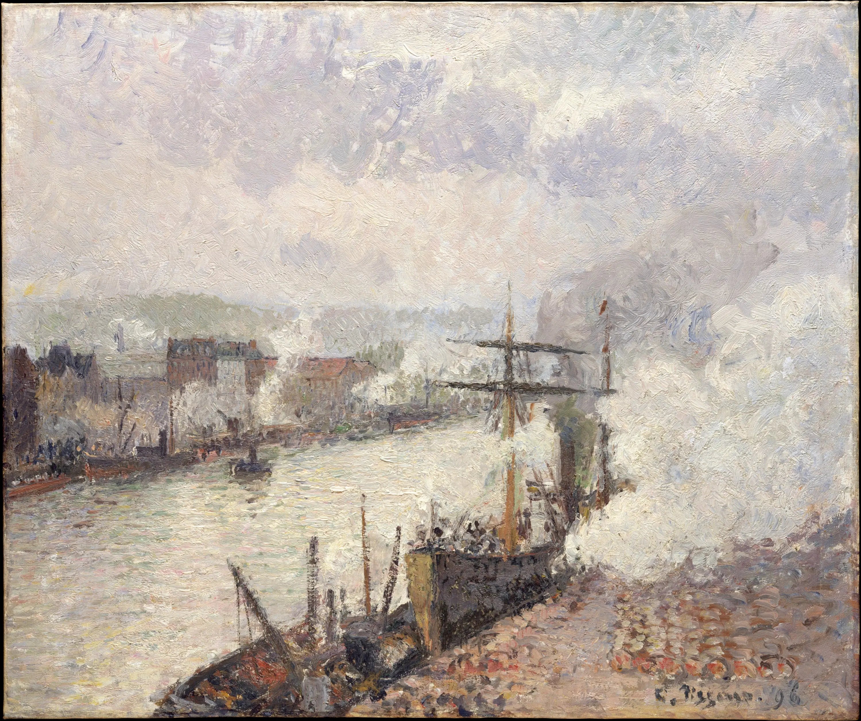 Reproduction du tableau « Bateaux à vapeur dans le port de Rouen - Camille Pissarro » par Alpha Reproduction en peinture à l’huile