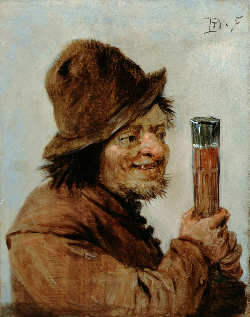 Un campesino sosteniendo un vaso - David Teniers el Joven