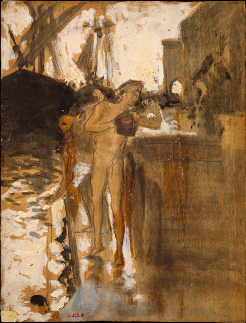 El Balcón, España [y] Dos bañistas desnudas de pie en un muelle - John Singer Sargent