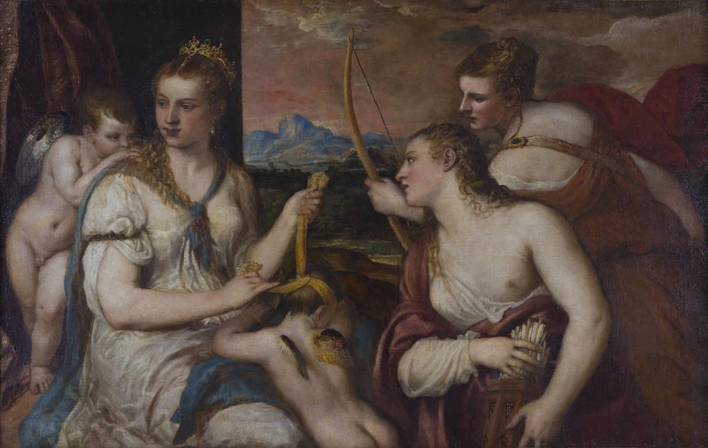 Venus vendándose los ojos de Cupido - Titian