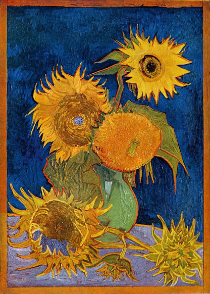 🌻 Girasoles (fondo azul real) – Vincent van Gogh (1888)