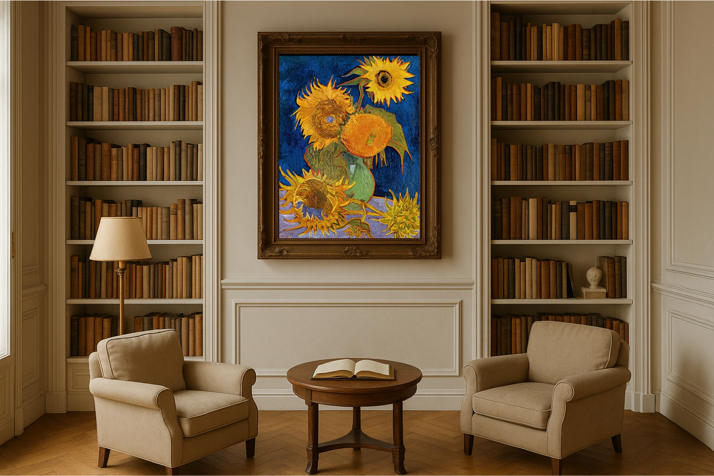 🌻 Girasoles (fondo azul real) – Vincent van Gogh (1888)