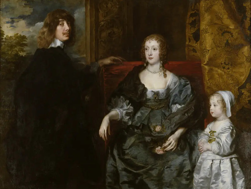 Algernon Percy, 10º conde de Northumberland (1602-1668) su primera esposa Lady Anne Cecil (fallecida en 1637) y su hija, Lady Catherine Percy (1630-1638) - Antoine van Dyck