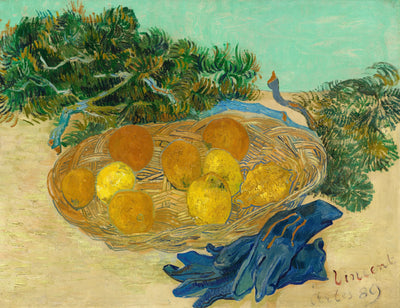 Reproduction du tableau « Nature morte d'oranges et de citrons avec des gants bleus - Vincent van Gogh » par Alpha Reproduction en peinture à l’huile