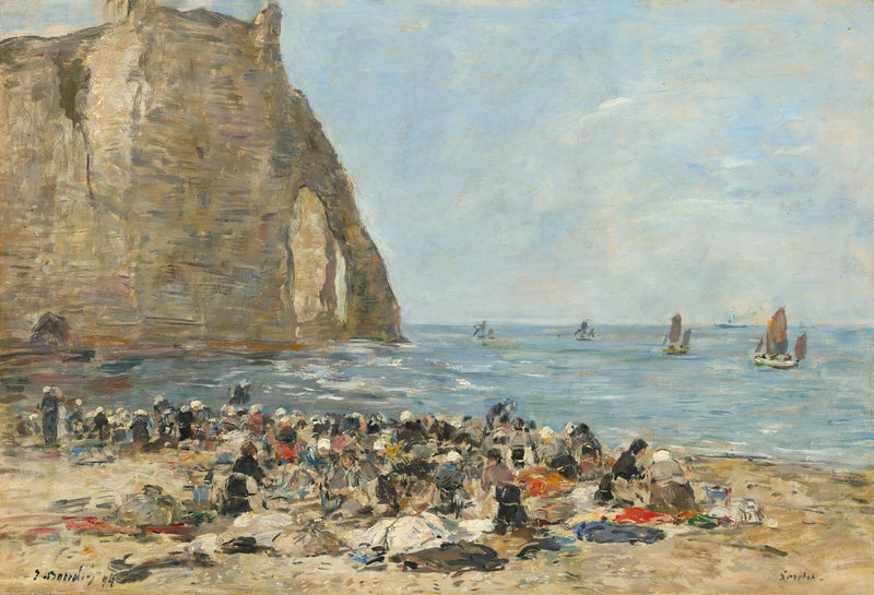 Lavanderas en la playa de Étretat - Eugène Boudin