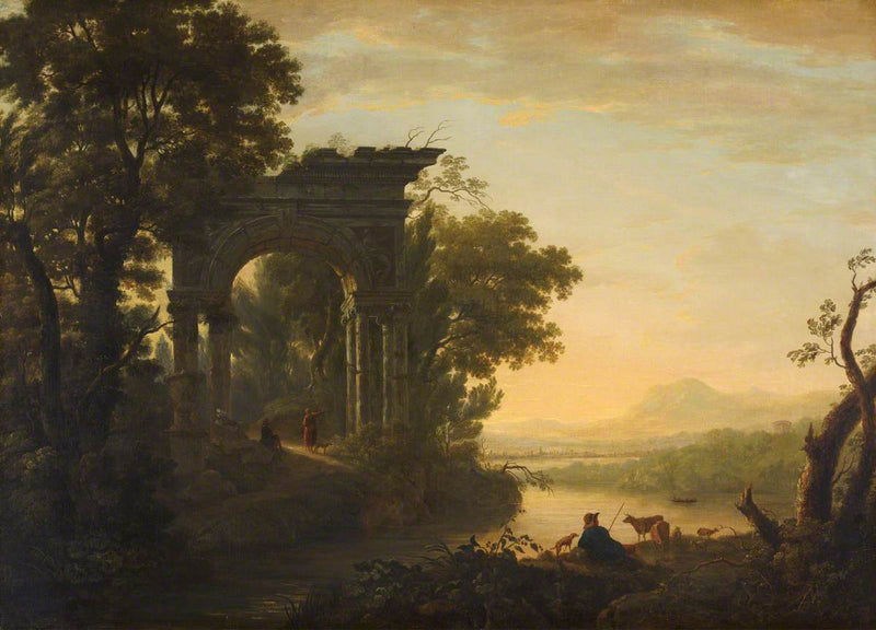 Paysage matinal avec un arc de triomphe - William Ashford