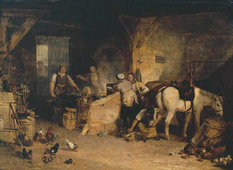 Un herrero rural discutiendo sobre el precio del hierro y el precio cobrado al carnicero por herrar su pony - J. M. W. Turner