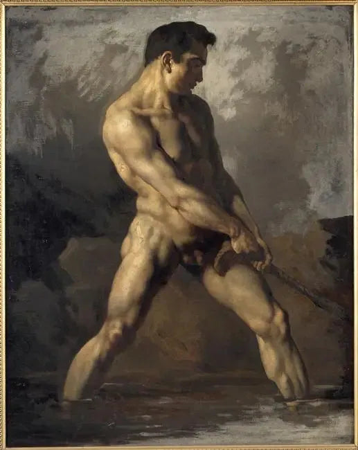 Academia de hombre de pie, tirando de una cuerda - Théodore Géricault