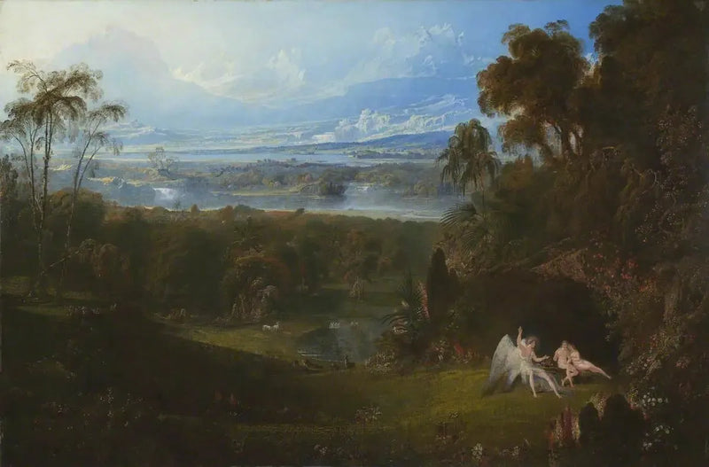 Adam y Eva divirtiendo al ángel Rafael - John Martin