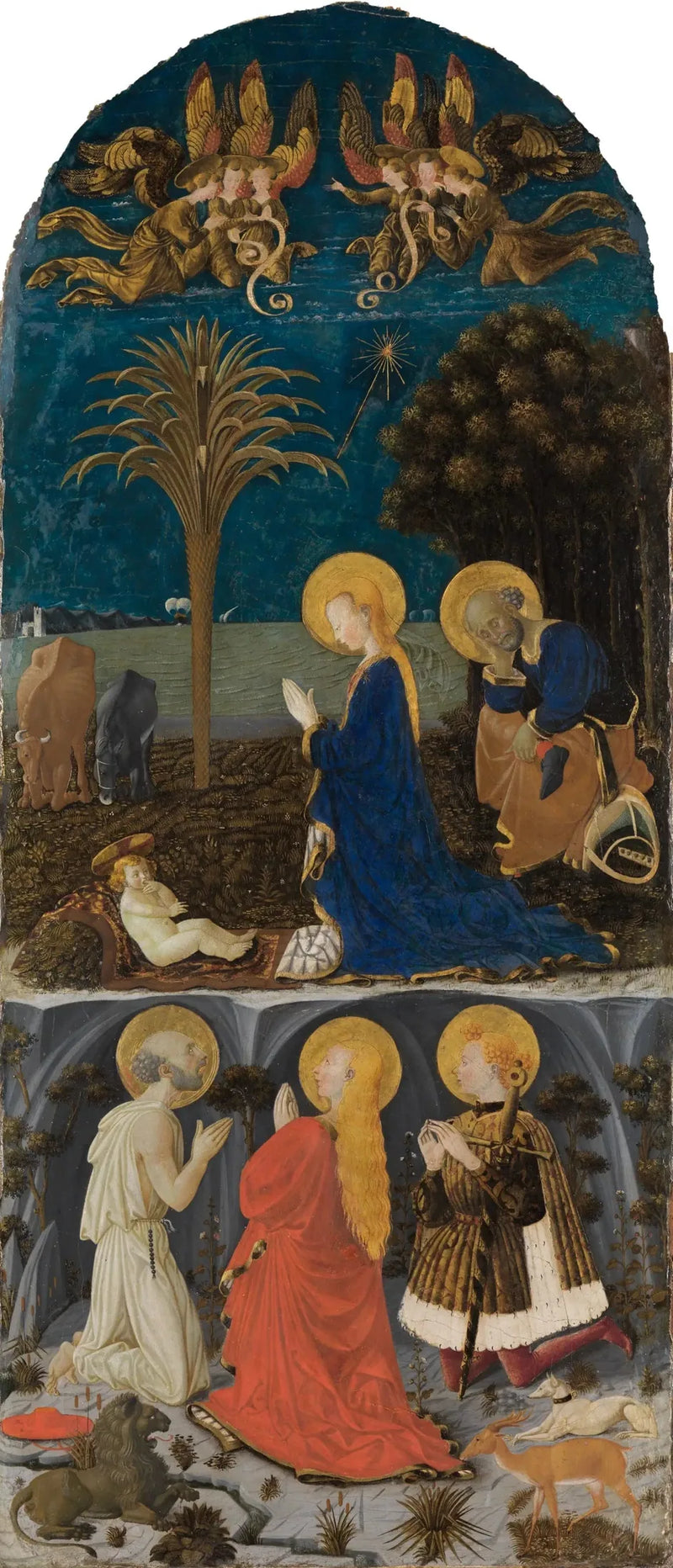 Adoración del Niño con los santos Jerónimo, María Magdalena, Eustaquio y Julián - Paolo Uccello