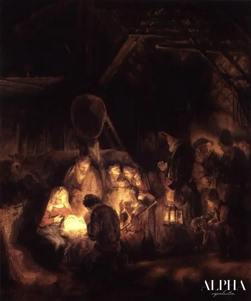 Adoration des bergers - Rembrandt van Rijn - Reproductions de tableaux et peintures haut de gamme