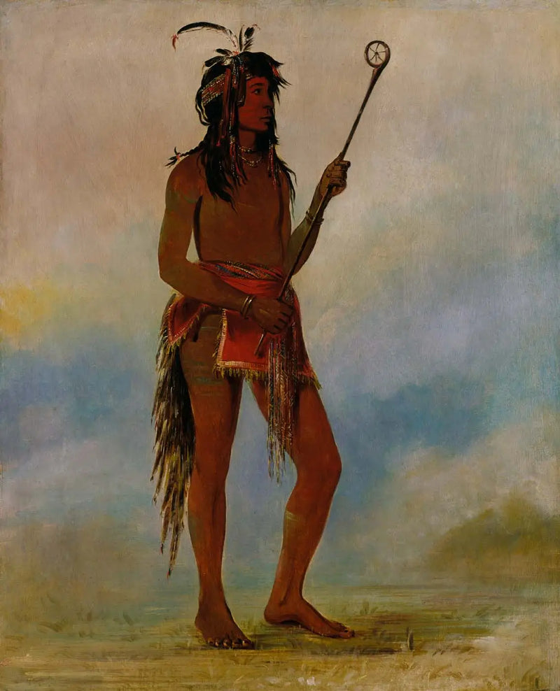 Ah-nó-je-nahge, Aquel que se encuentra a ambos lados, un jugador de pelota distinguido - George Catlin