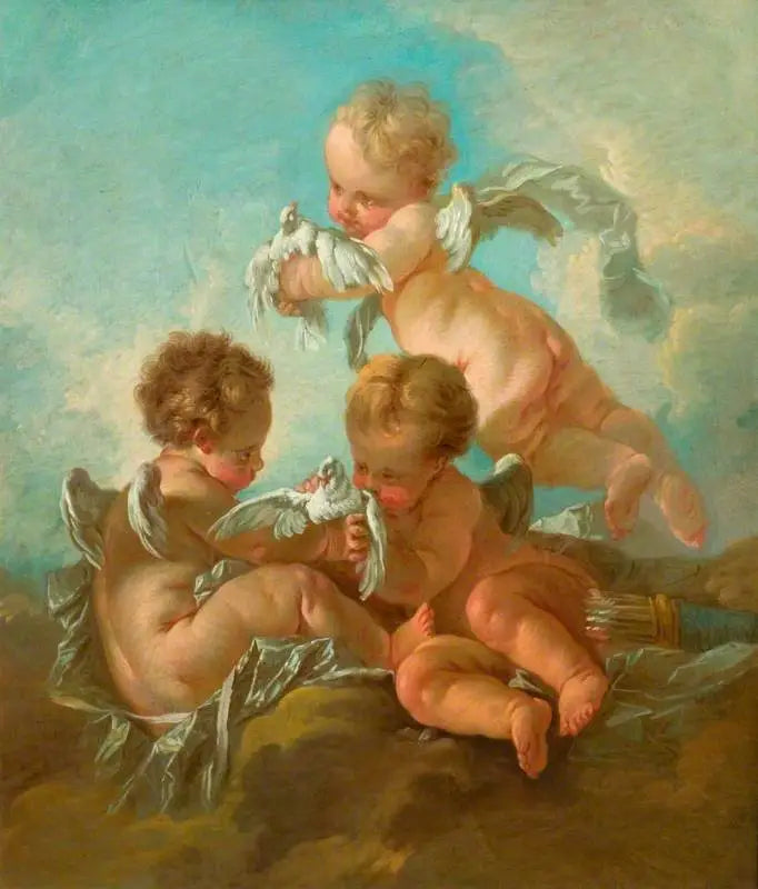 Aire : Tres putti con pájaros - François Boucher