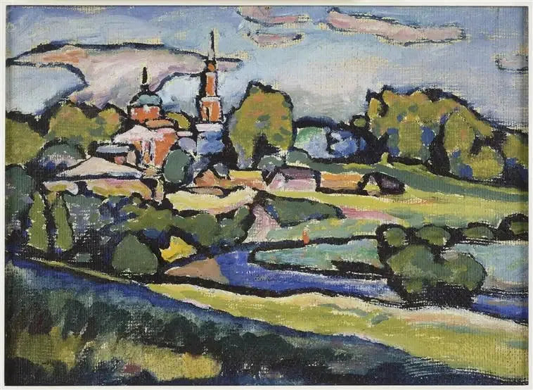 Akhtyrka, paisaje con la iglesia roja - Vassily Kandinsky