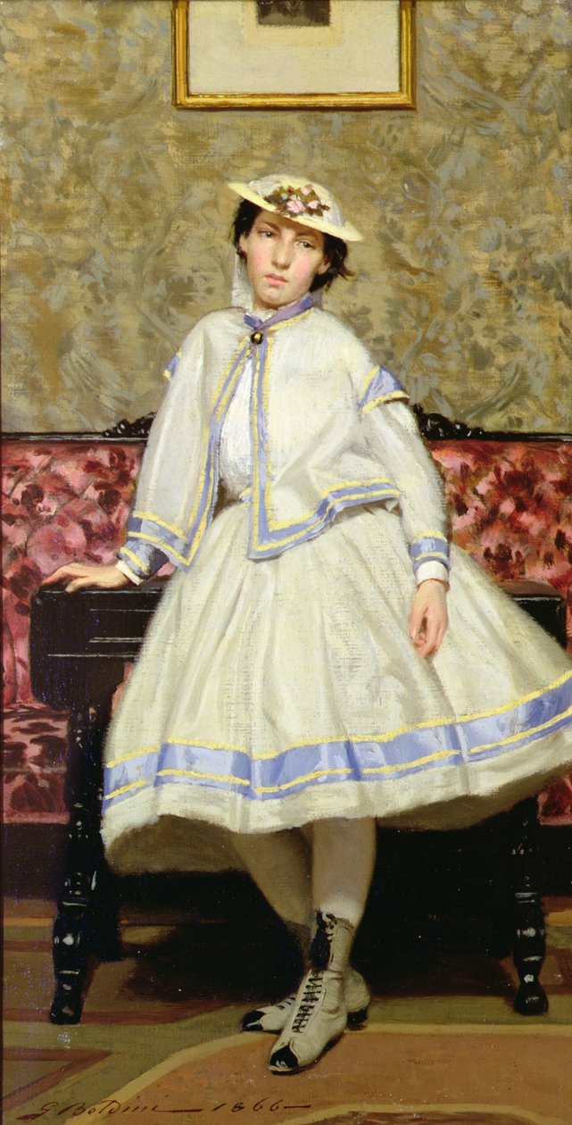 Alaide Banti en vestido blanco - Giovanni Boldini