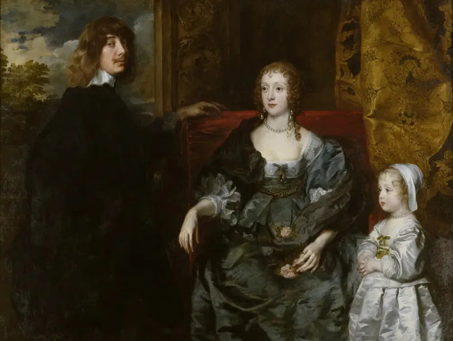 Algernon Percy, 10º conde de Northumberland (1602-1668) su primera esposa Lady Anne Cecil (fallecida en 1637) y su hija, Lady Catherine Percy (1630-1638) - Antoine van Dyck