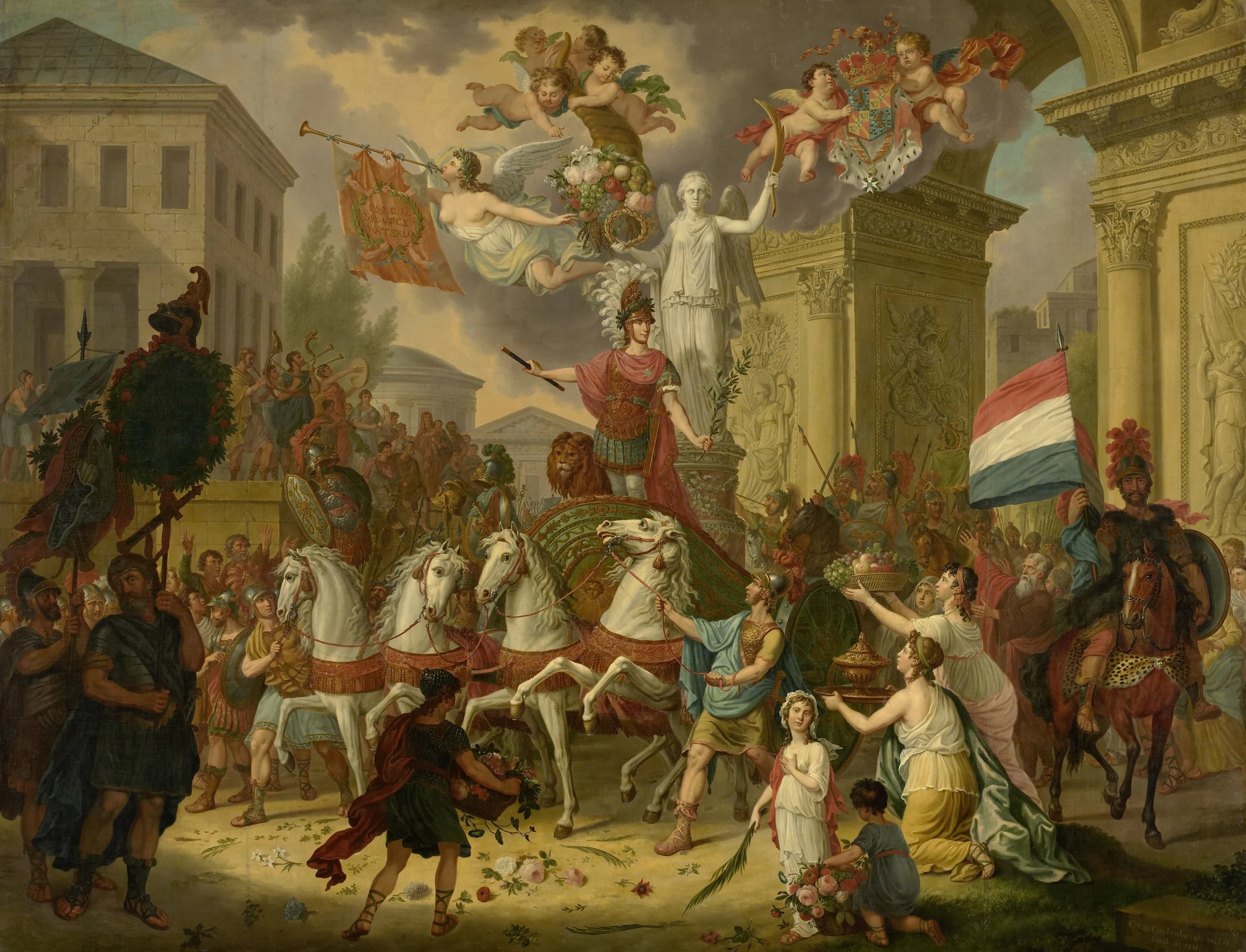 Allégorie sur la procession triomphale du prince d'Orange, futur roi Guillaume II, en héros de Waterloo, 1815 - Cornelis van Cuylenburgh