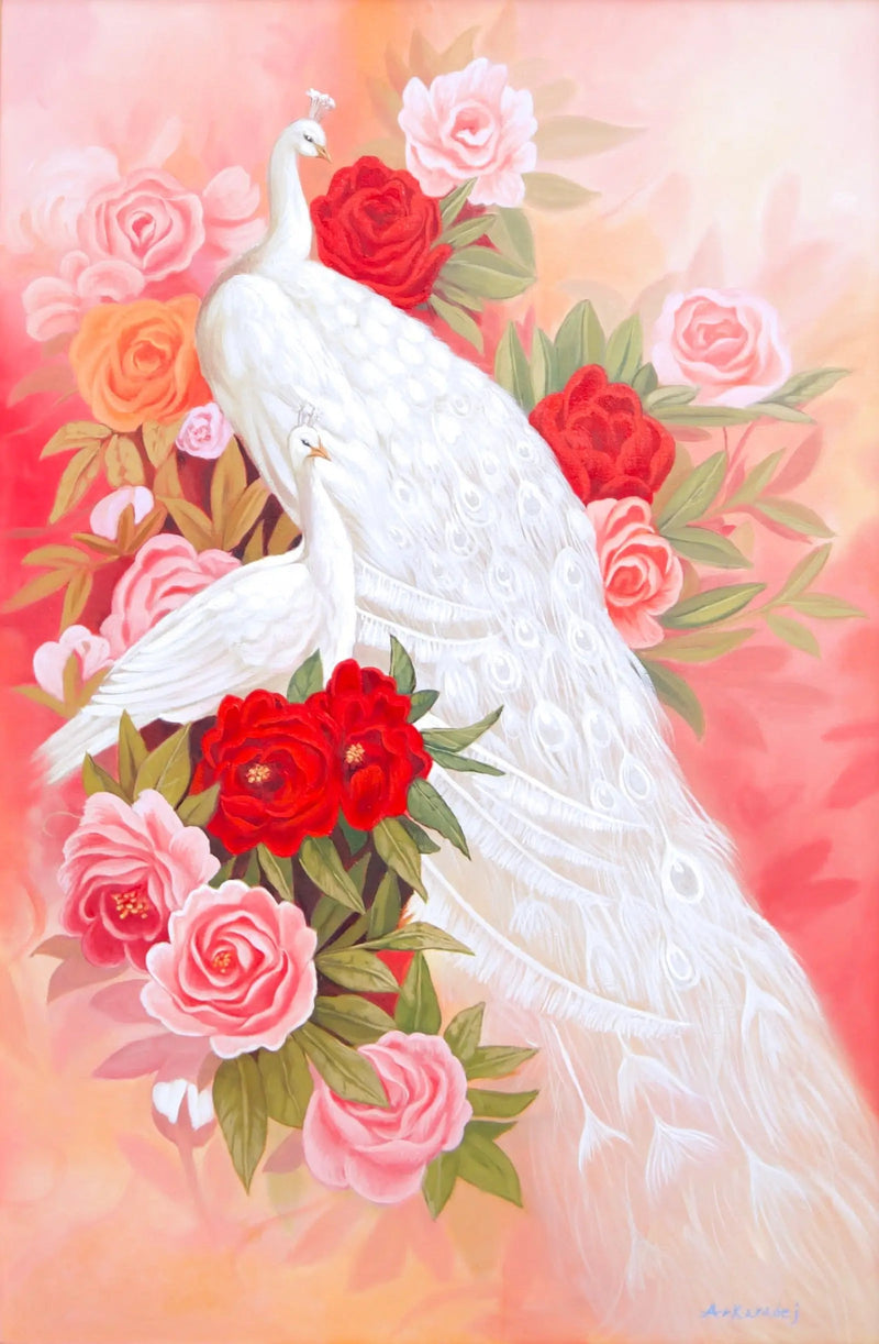 Amor y pavo real blanco | 60 x 90 cm