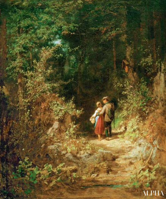 Amoureux dans un bois, vers 1860 - Carl Spitzweg - Reproductions de tableaux et peintures haut de gamme