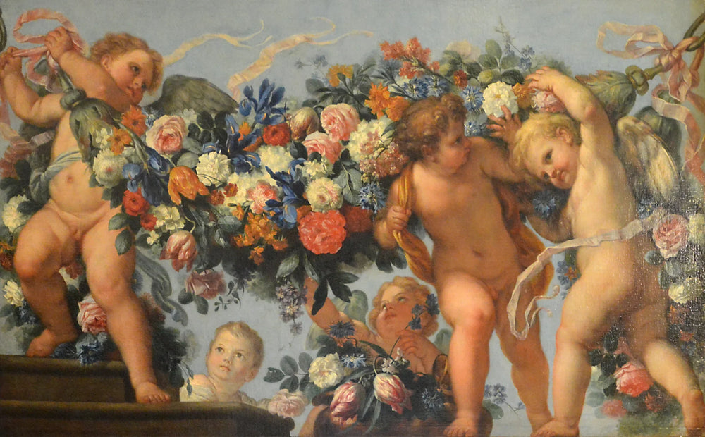 Amours et guirlande de fleurs - Carlo Maratta image 1 copie peinte à la main à l’huile