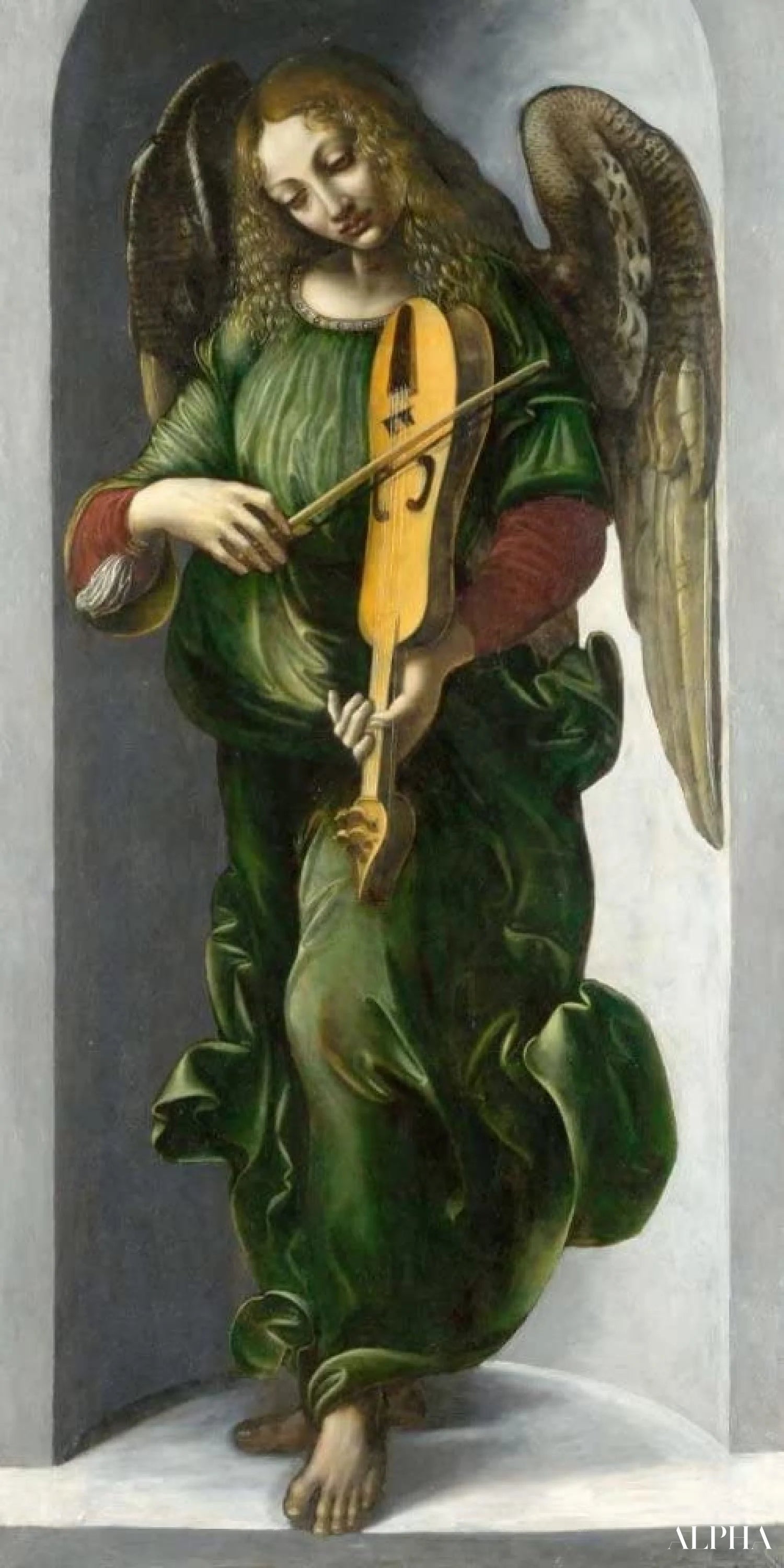 Reproduction du tableau « Ange en vert avec violon - Léonard de Vinci » par Alpha Reproduction en peinture à l’huile