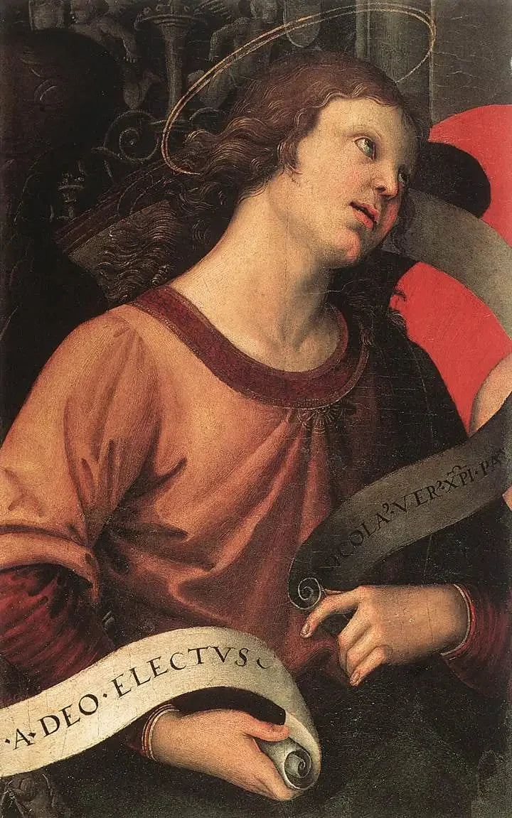 Ángel sosteniendo un filacteria - Rafael Sanzio