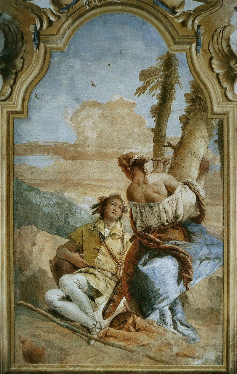 Ángela grabando el nombre de Medoro en un árbol - Giovanni Battista Tiepolo