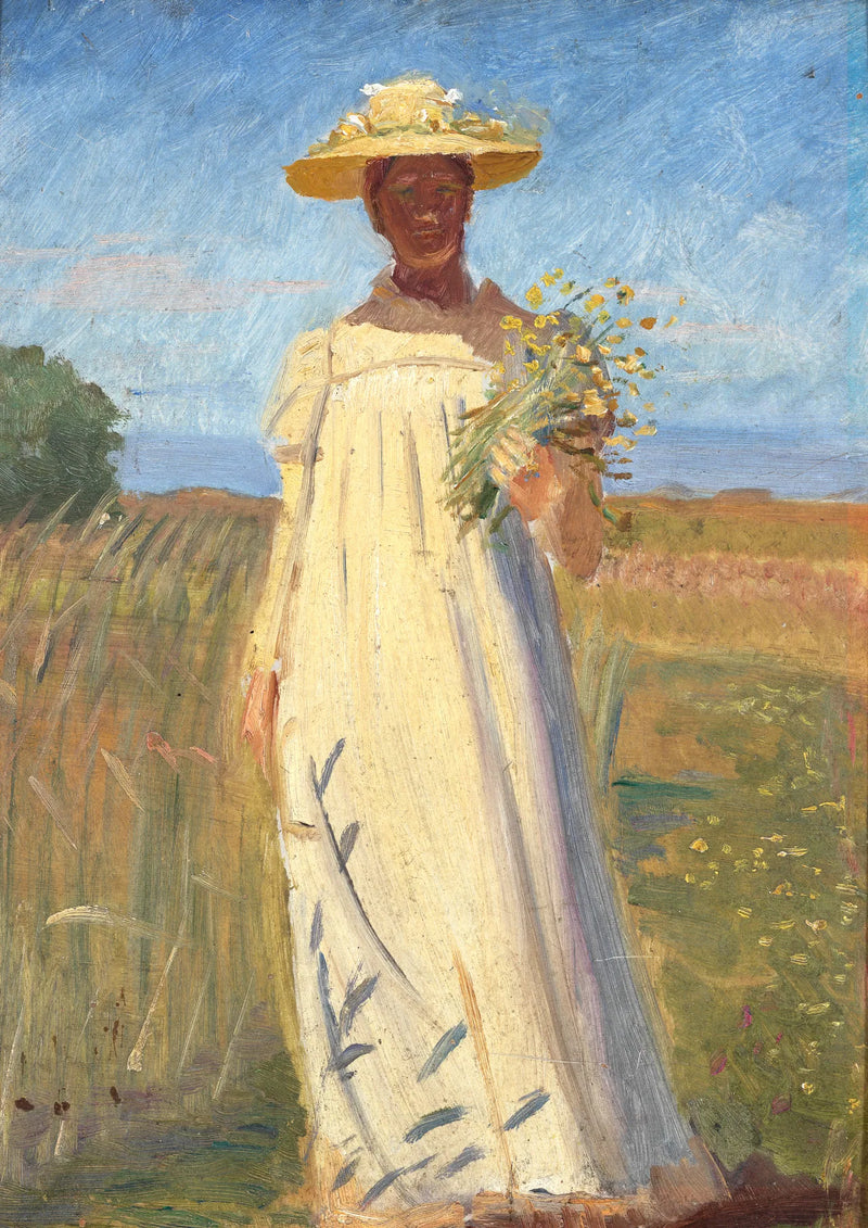 Anna Ancher regresando del campo. Bosquejo. -Michael Peter Ancher